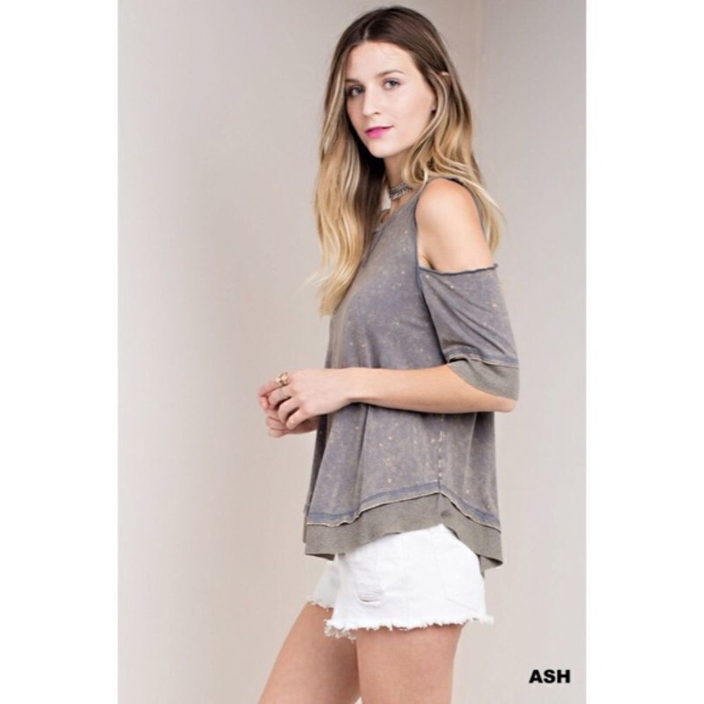 Ash Cold Shoulder Washed Top - Picture 3 of 10